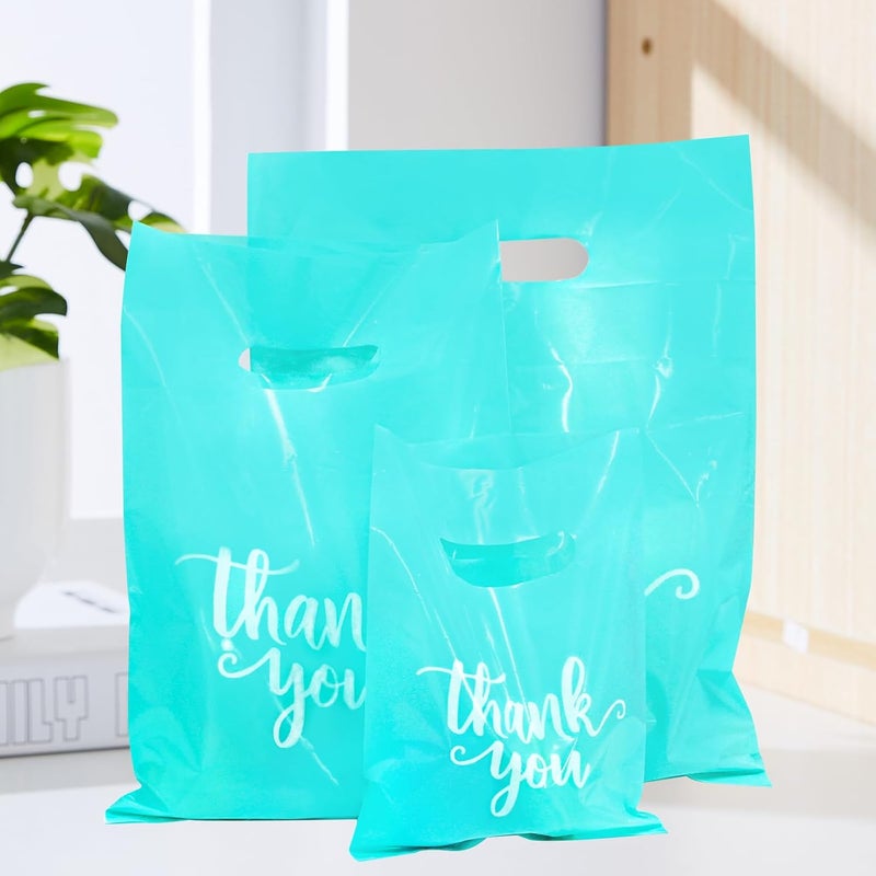 Heran 200PCS Thank You Bags for Business Small, Turquoise Sales Bag for Small Business Clothes Boutique Gift, 3 Sizes Plastic Retail Grocery Shopping Bags, Reusable Goodie Bag Bulk for Store Party Purchase - Image 2